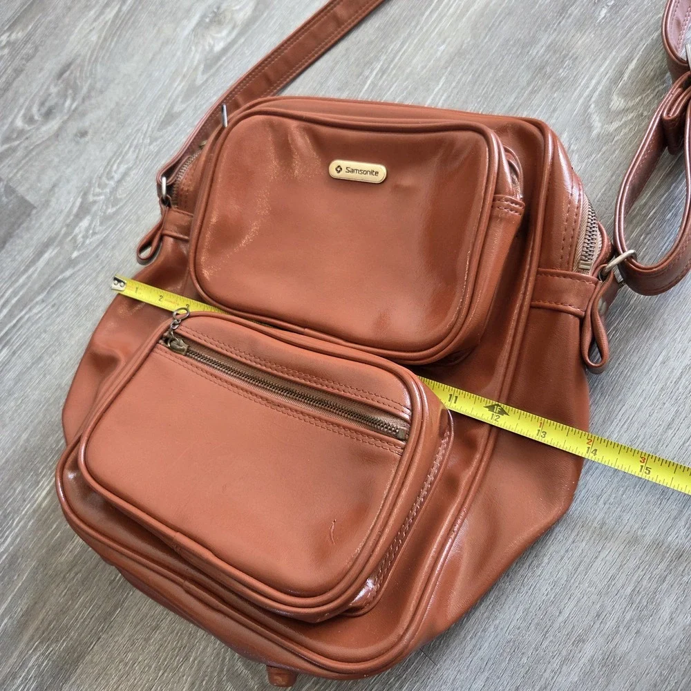 Vintage Restored Samsonite Leather Multi-Pocket Shoulder Travel Bag